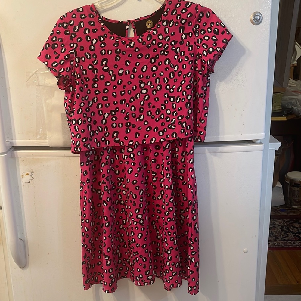 Total Girl Hot Pink/Black Print Cotton/Modal SS Dress Size 16.5 Plus Lined (5)